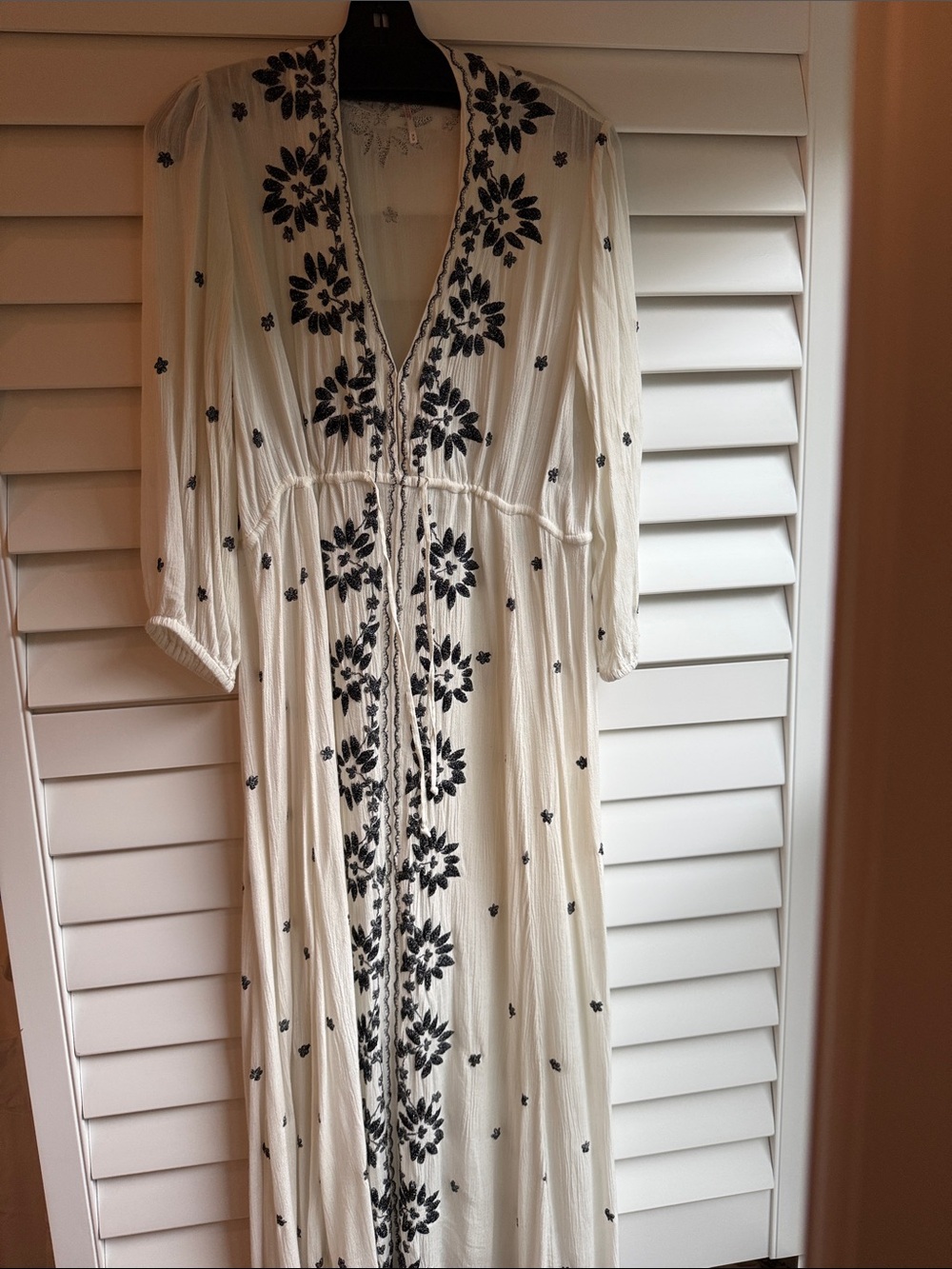 Free People White Maxi Dress with Black Floral Embroidery - Picture 2 of 6